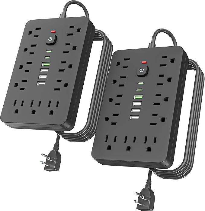 2PCS 6 FT Flat Plug Surge Protector Power Strip, 11 Multiple AC Outlets by Unknown