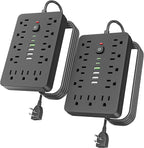 2PCS 6 FT Flat Plug Surge Protector Power Strip, 11 Multiple AC Outlets by Unknown