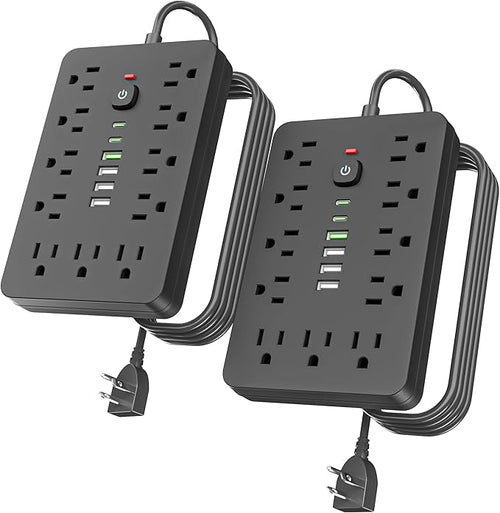 2PCS 6 FT Flat Plug Surge Protector Power Strip, 11 Multiple AC Outlets by Unknown