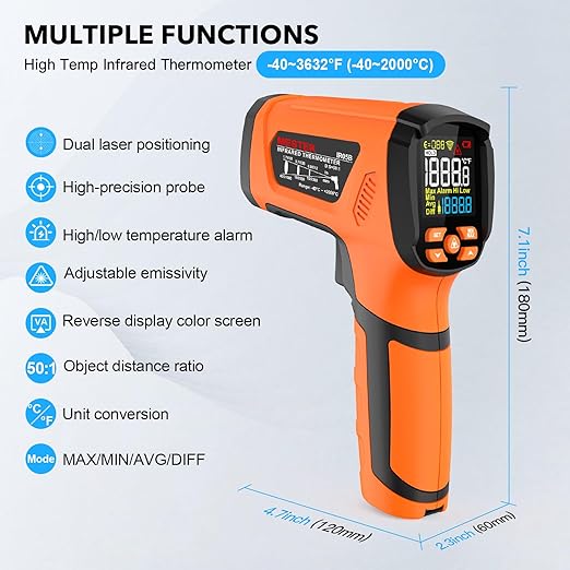 -40℉~3632℉, MESTEK Infrared Thermometer Temperature Gun, High Temp Thermometer - Image 2