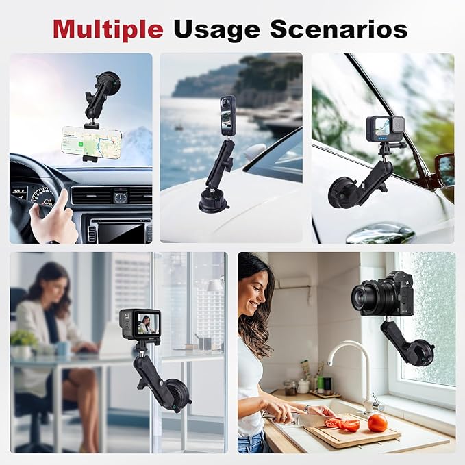 Camera Suction Cup Mount with Ball Head Magic Arm, Universal 360°Vacuum Suction - Image 6