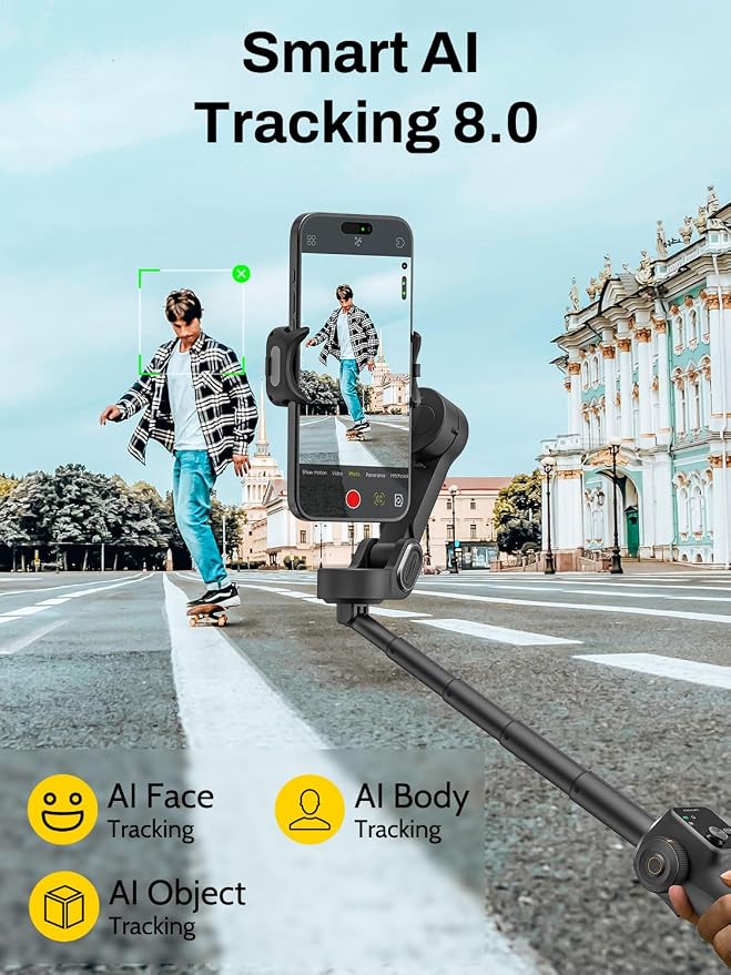 3-Axis Gimbal Stabilizer for iPhone, Smartphone Gimbal w/7.8" Extension Rod - Image 4