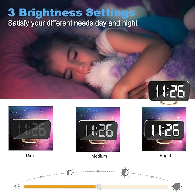 SZELAM Digital Alarm Clock, LED and Mirror Desk Clock Large Display, - Image 3