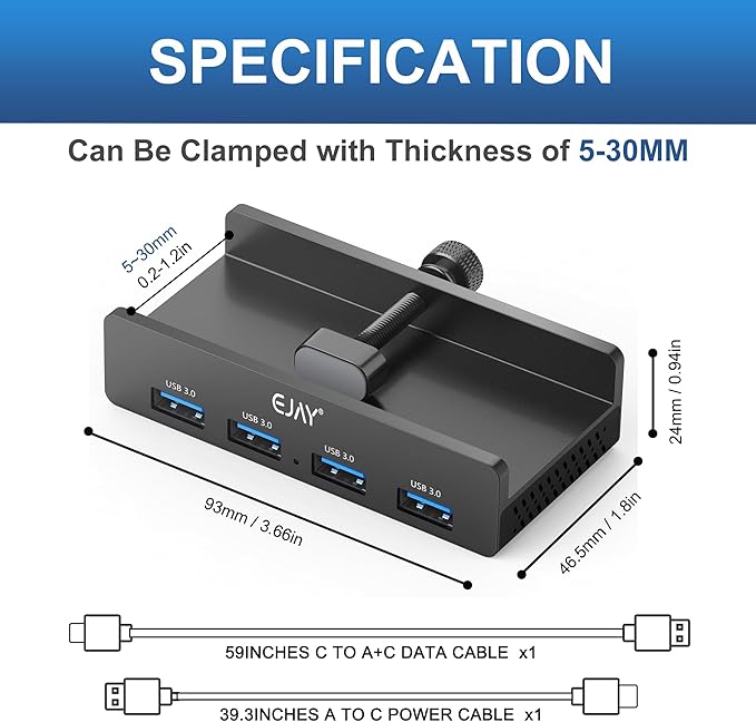 EJAY 4Ports USB3.0 Splitter Alu Clamp Desktop USB HUB - Image 4