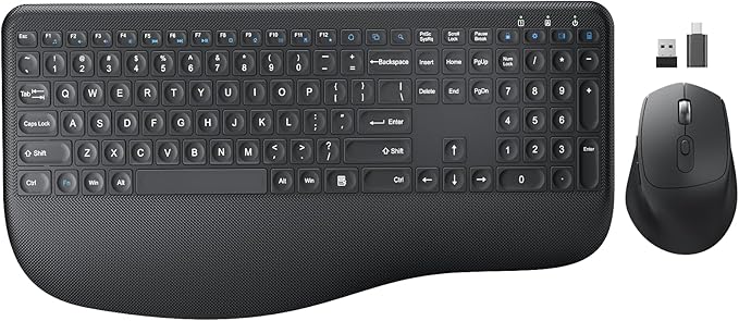 Wireless Keyboard and Mouse Combo, EDJO 2.4G Full-Sized Ergonomic Computer by EDJO