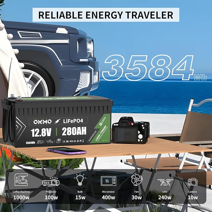 OKMO 12V 280Ah LiFePO4 Lithium Battery Built-in 150A BMS Low-Temp Protection - Image 3