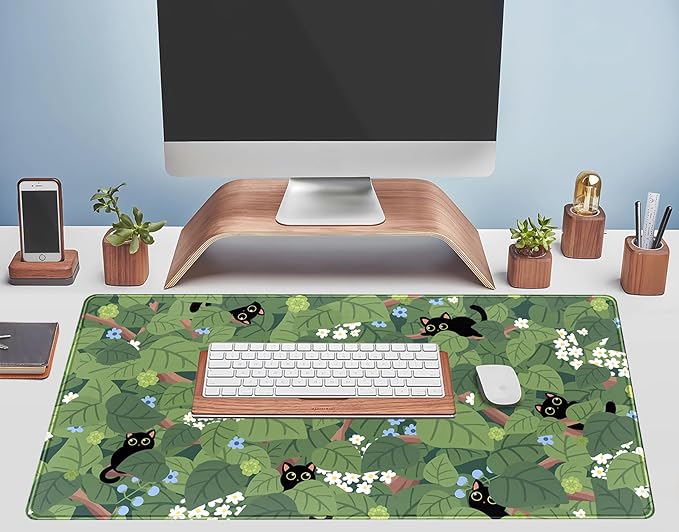Kawaii Anime Aesthetic Black Cat Forest Plant Desk Mat, Laptop Keyboard and - Image 5