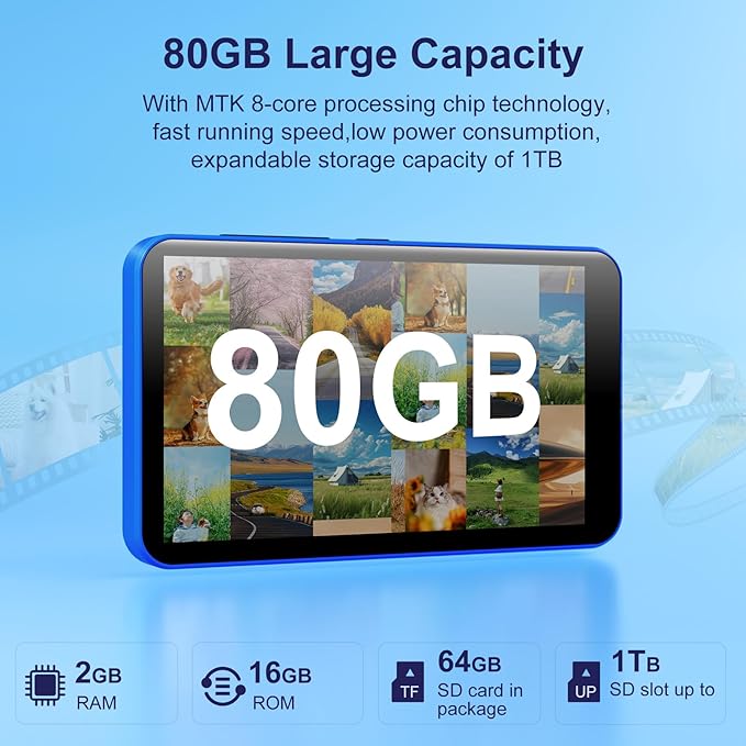 80GB MP3 Player with Bluetooth and WiFi, Android MP3 & MP4 Players with 4" - Image 7