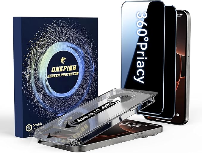 OneFish for iPhone 15/16 Privacy Screen Protector, 4-Way 360° Anti-Spy Tempered by OneFish