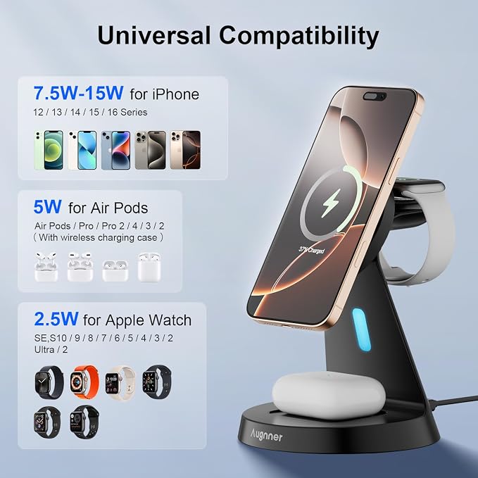 Magnetic Wireless Charger Stand 3 in 1 Charging Station 15W Fast Charging Stand - Image 4