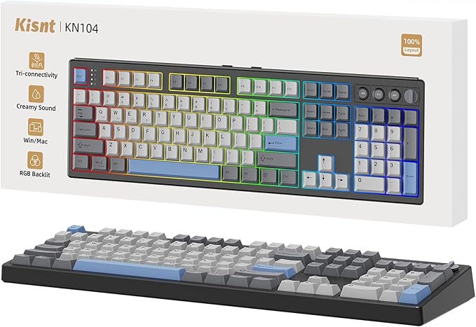 Kisnt KN104 Wireless Mechanical Gaming Keyboard, 100% Full Size 104 Keys by Kisnt
