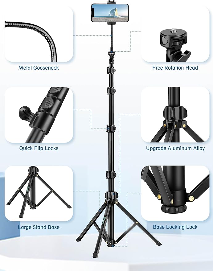 Phone Tripod, Aluminum Tripods Stand - Image 8
