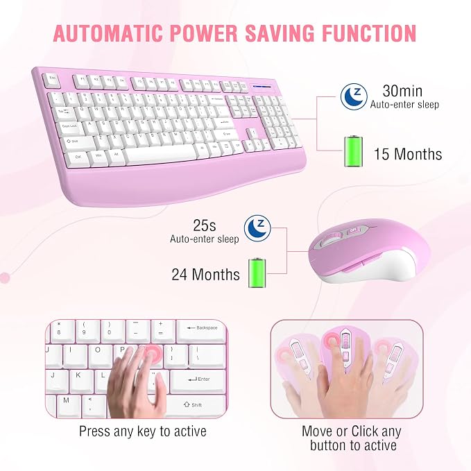 Wireless Keyboard and Mouse Combo, EDJO 2.4G Full-Sized Ergonomic Computer - Image 2