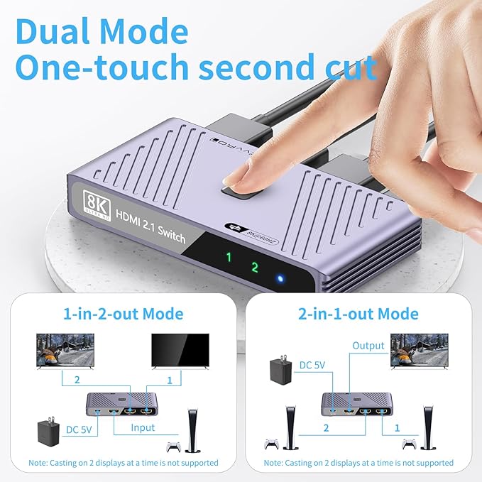 Video Selector Boxes， 8K@60Hz Splitter, bi-Directional 8K HD switcher 2 in 1 Out - Image 3