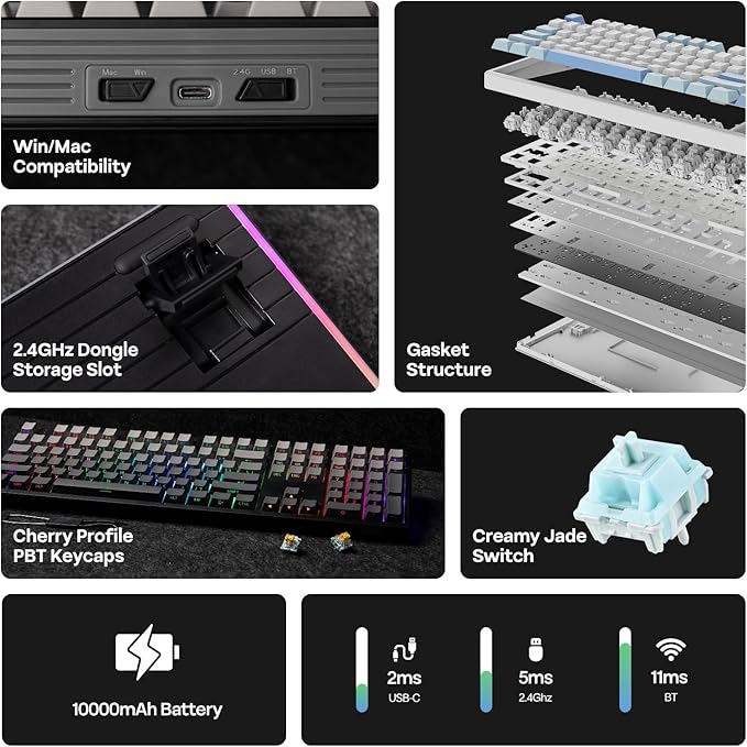 EPOMAKER TH108 Full Size Mechanical Keyboard, Wireless Gaming Keyboard - Image 2
