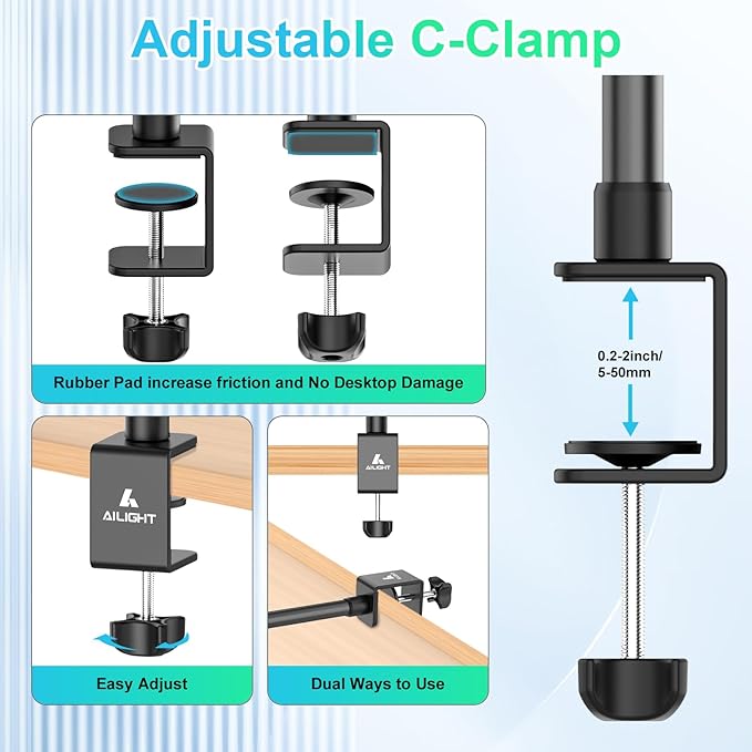 Ailight Camera Desk Mount Webcam Stand, Adjustable Table Camera Stand - Image 5