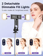 53'' Selfie Stick Tripod with Light, Extendable Selfie Stick with Remote - Image 2