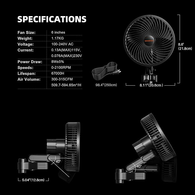 Spider Farmer New Grow Tent Clip Fan 6", EC Motor, Custom 10 Dynamic Wind - Image 7
