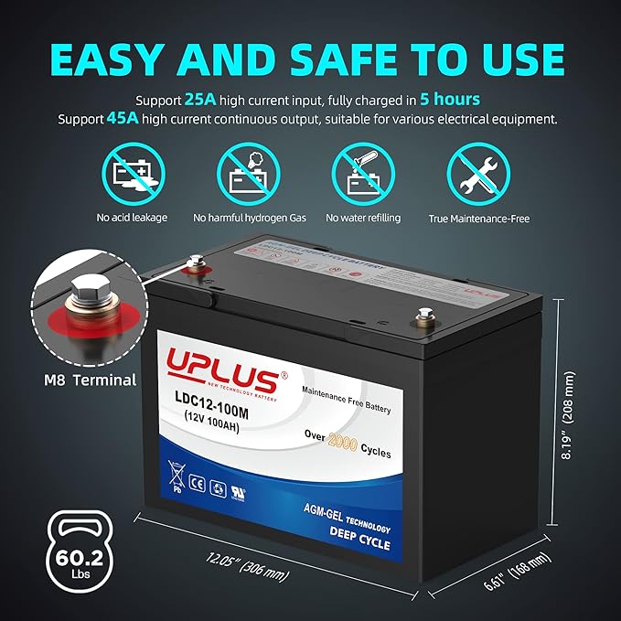 UPLUS 12V 100Ah Deep Cycle Battery, LDC12-100M Maintenance Free BCI Group 27 - Image 2