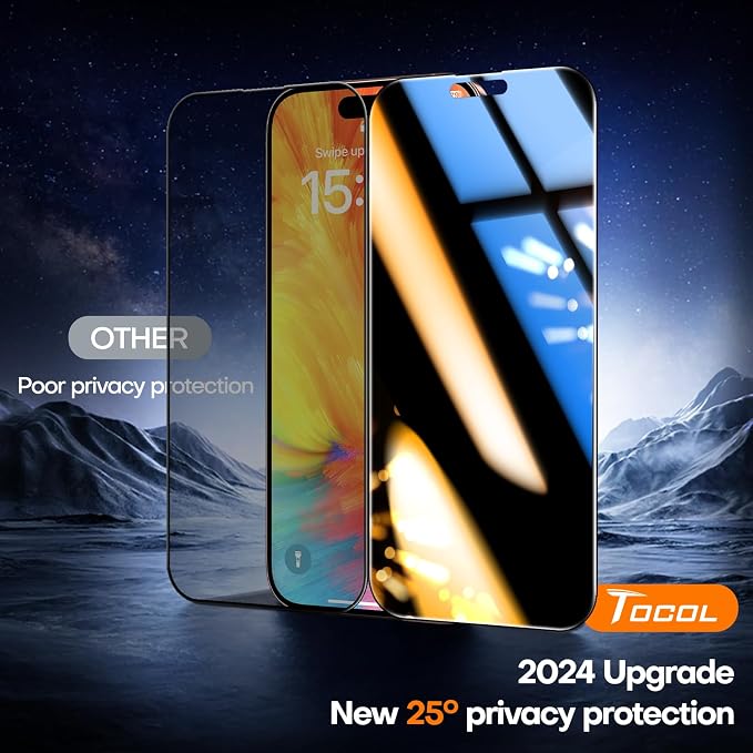 TOCOL for iPhone 16 Pro Privacy Screen Protector 6.3-Inch True 25°Anti Spy 9H+ - Image 2