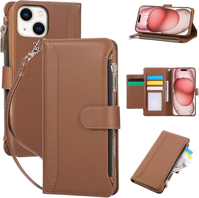 Compatible with iPhone 13/14 Wallet Phone Case-PU Leather Magnetic Flip Cover by KYFSJPT