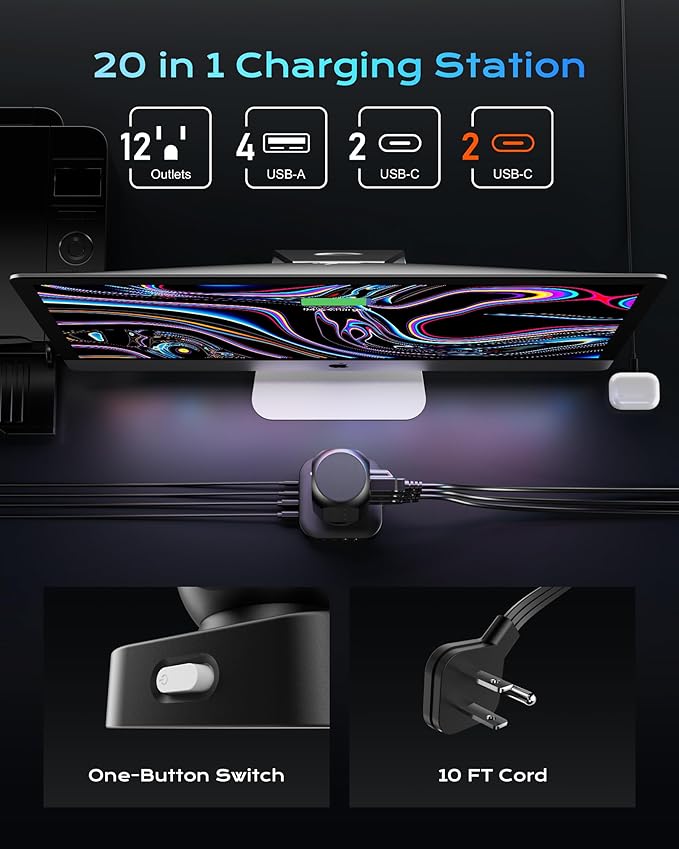 Flat Plug Power Strip Tower, TenTrend Dual PD 20W USB-C Charger Tower - Image 2