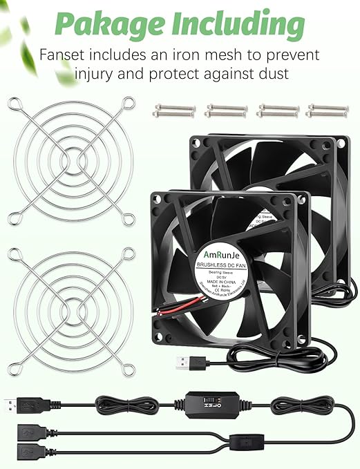 80mm x 25mm USB Fan 2 Packs 5V Small Computer Case Fan - Image 6