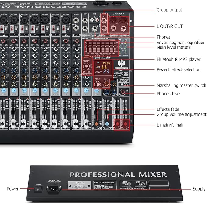 W IN-MIX DX12 Professional DJ Audio Mixer 12 Channel - Image 7