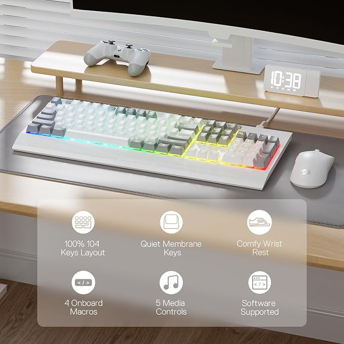 Redragon K525 RGB Backlit 104 Keys Wired Membrane Gaming Keyboard w/ 5 - Image 2