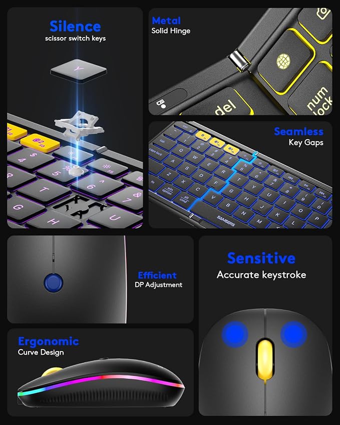 Samsers Foldable Keyboard and Mouse, Folding Bluetooth Keyboard Mouse Combo - Image 9