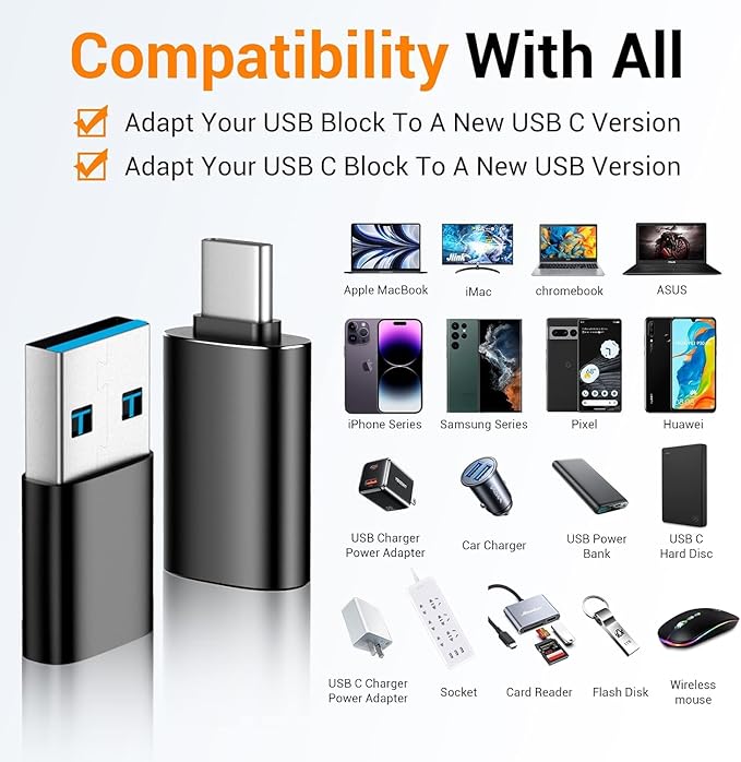 Temdan USB to USB C Adapter, Car Charger OTG Converter Compatible - Image 2
