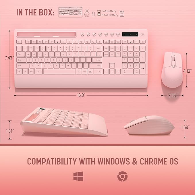 Pink Keyboard and Mouse Wireless, 2.4G Lag-Free Cute Keyboard Combo - Image 9