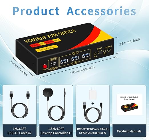 DP hdmi kvm Switch 2 Monitors 2 Computers Display Port, kvm Switch displayport - Image 4