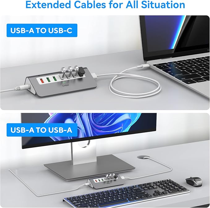 Powered USB Hub 10Gbps, Aluminum 7 Port USB 3.2 Data Hub - Image 4