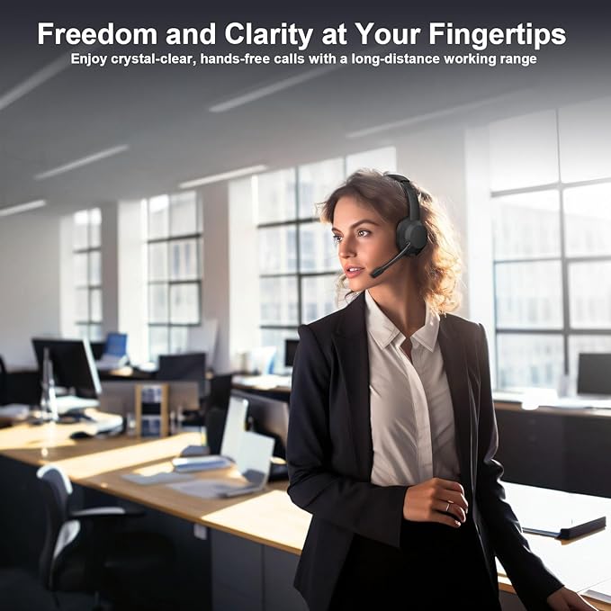 Wireless Headset with Mic for Work, Wireless Headphones with USB Dongle & - Image 3