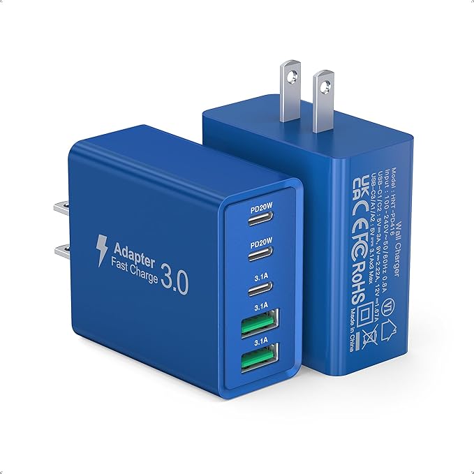 50W USB C Fast Charger Cube, 2 Pack PD+QC Charging Block Power Adapter 5 Port by Qwinjwin