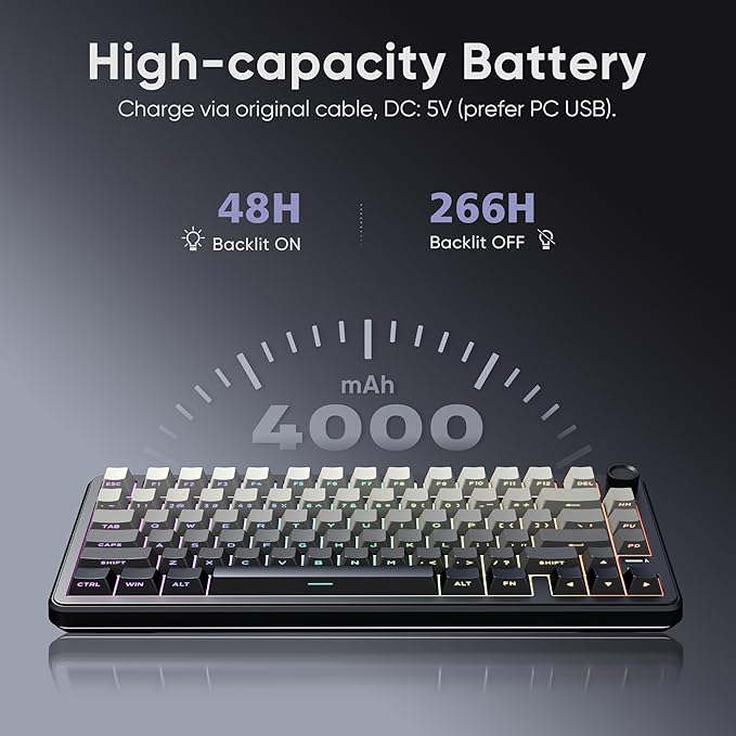RedThunder K75 Wireless Mechanical Gaming Keyboard, 75% Hot Swappable Creamy - Image 7