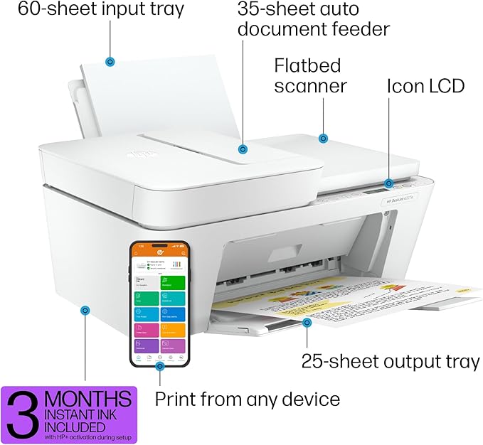 HP DeskJet 4227e Wireless All-in-One Color Inkjet Printer, Best-for-Home - Image 3