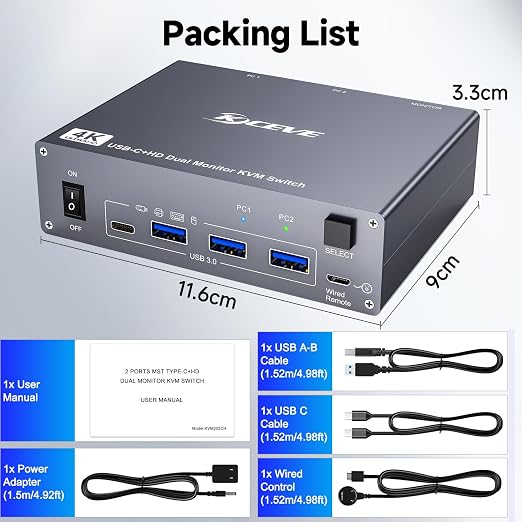 USB C HDMI KVM Switch for 1 Desktop+1 Laptop, Dual Monitor KVM Switch 4K@60Hz - Image 9