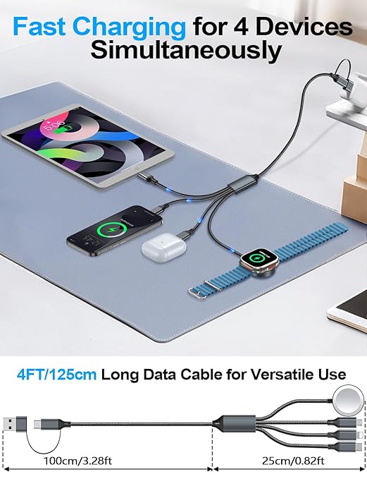 4-in-2 Charging Cable for Apple Watch Charger/Samsung/iPhone Charger, - Image 3