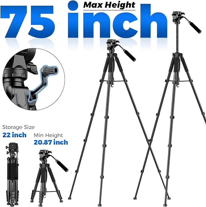 Camera Tripod, 75” Heavy Duty Tripod - Image 2