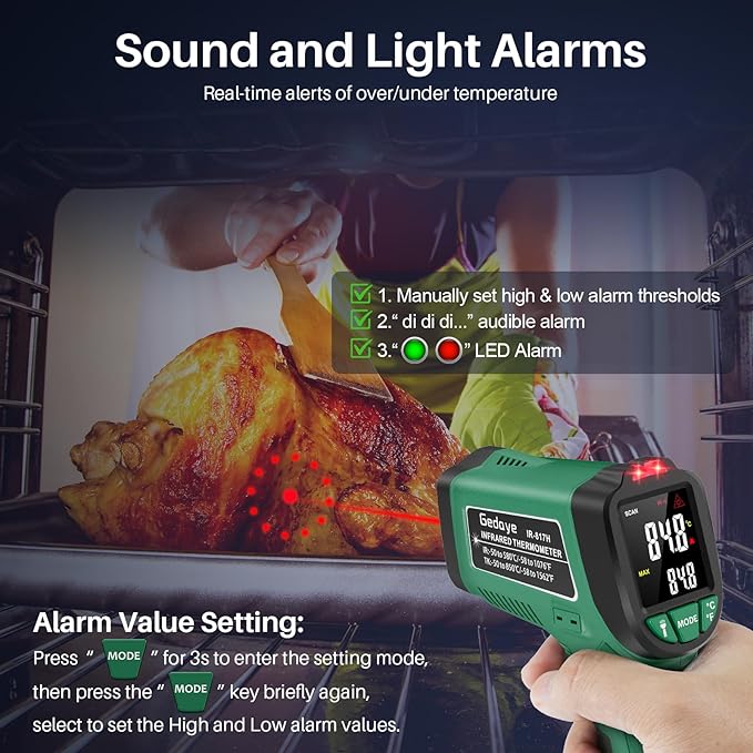 Infrared Thermometer for Cooking, Gedaye Surface Laser Temperature Gun - Image 3