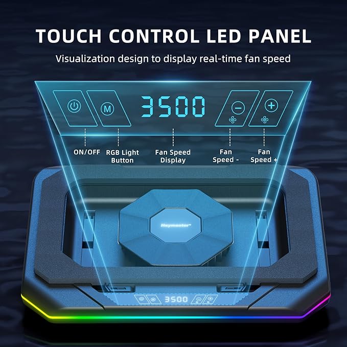 RGB Laptop Cooling Pad with LED Touch Screen, 3500 RPM Turbofan Notebook Cooler - Image 6