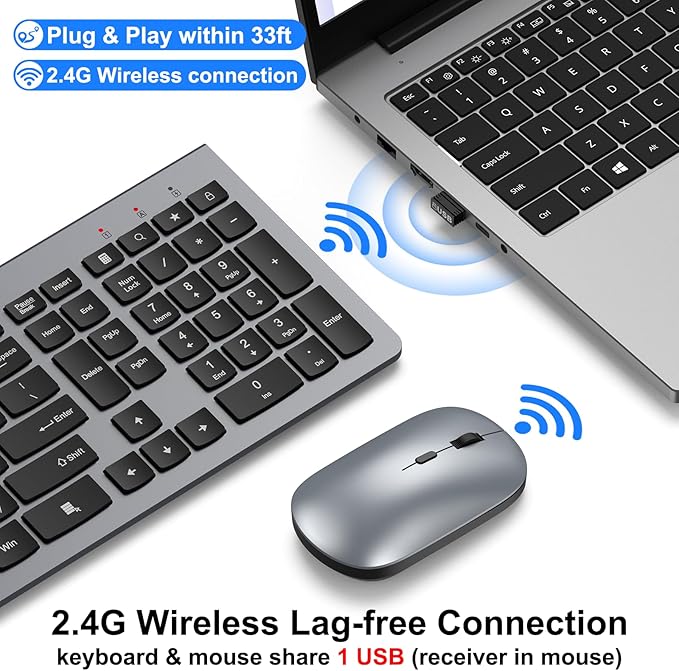 Wireless Keyboard and Mouse Combo, Ultra Slim Design Full Size Keyboard and 3 - Image 4