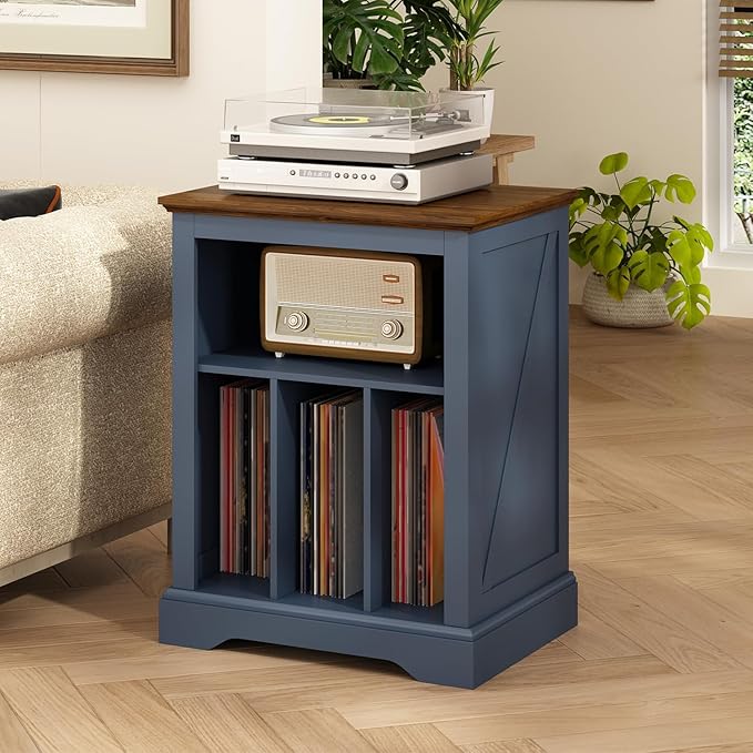 Record Player Stand with Vinyl Record Storage, Large Wood Turntable Stand by RowyPoey