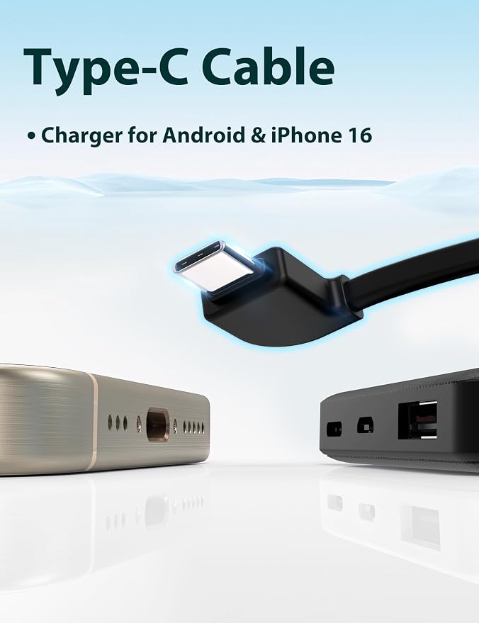 6000mah Ultra Slim Built in Cables Power Bank, Card Size Built in USB C Cords - Image 6