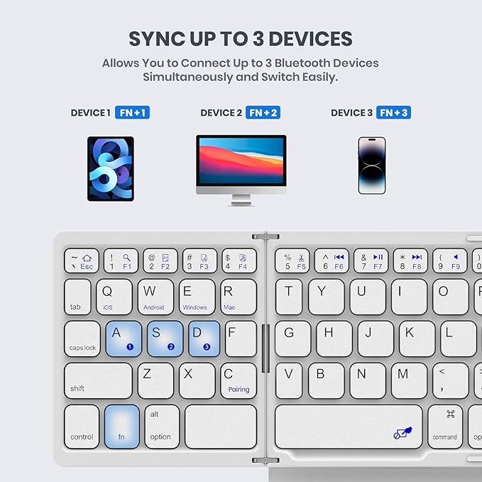 Foldable Bluetooth Keyboard, Portable Full Size Folding Keyboard - Image 3
