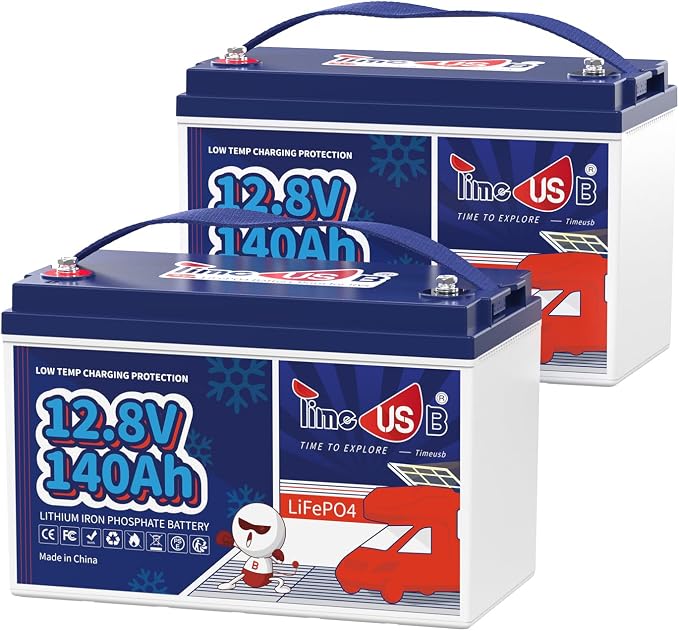 12V 140Ah LiFePO4 Battery 2Packs, Lithium Battery by Timeusb