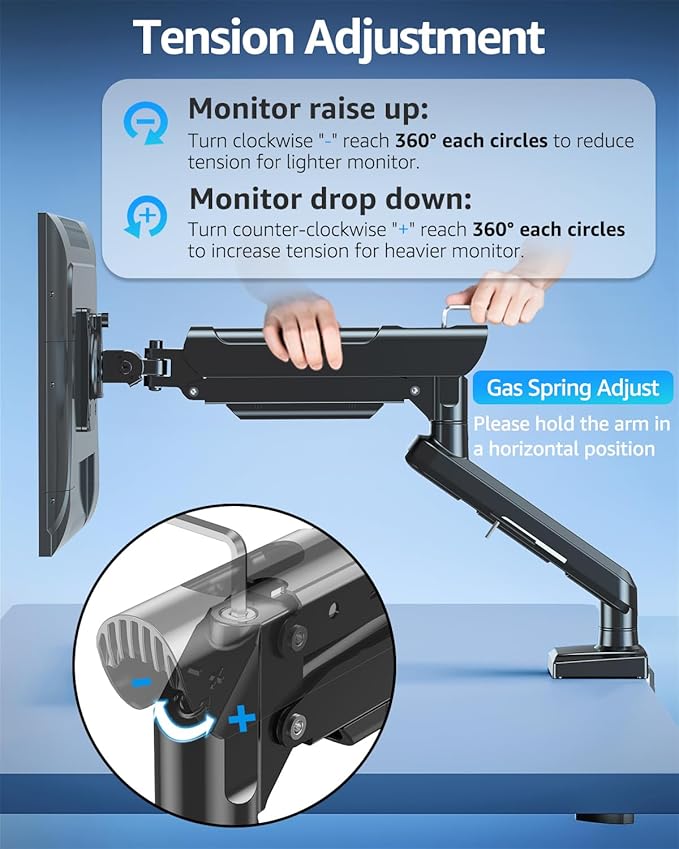 Single Monitor Mount for 22 24 27 32 inch Screen, Gas Spring Arm Holds 4.4-22 - Image 6