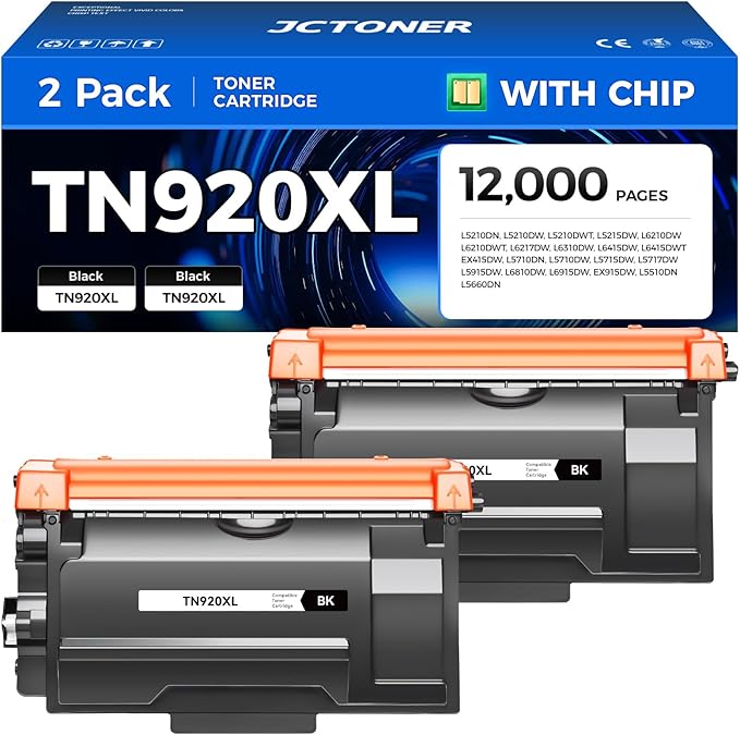 TN920XL Black Toner Cartridge 2-Pack High Yield Compatible by JCTONER